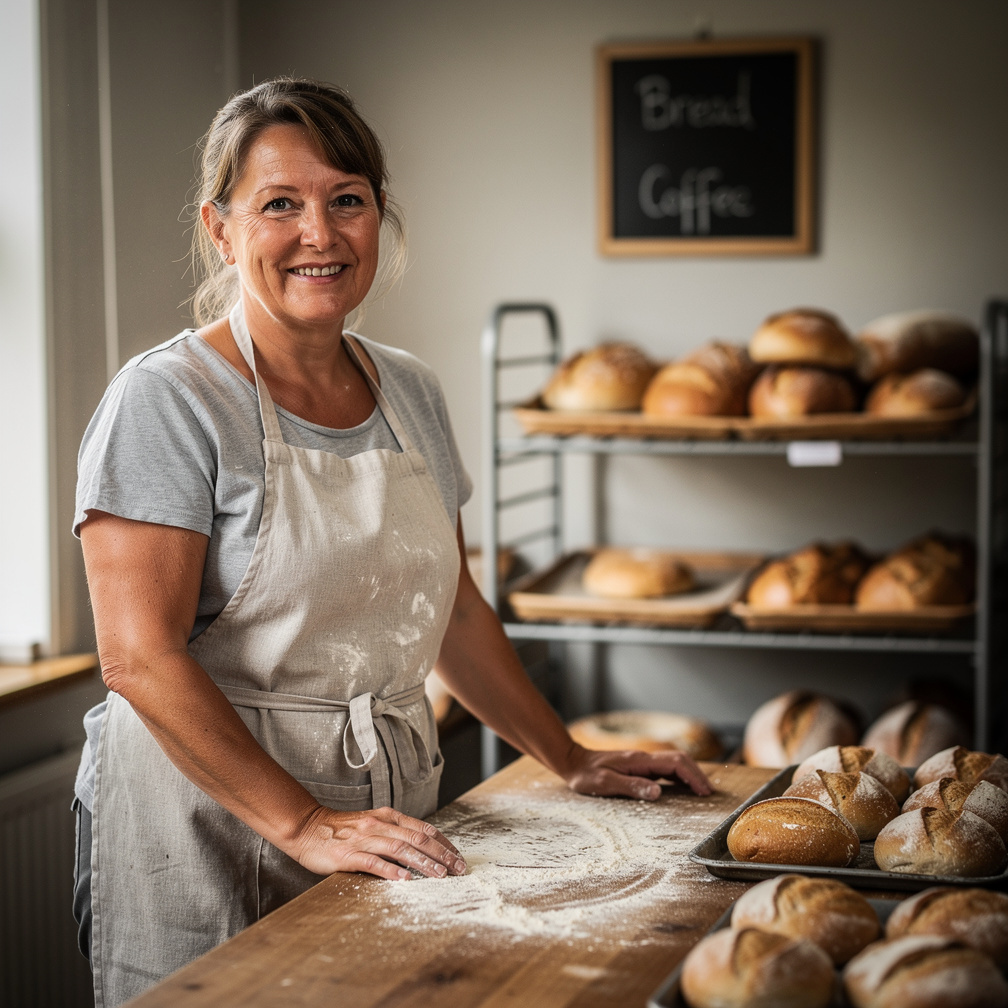 Portrait of a Danish baker woman in her local bakery